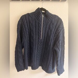 Jenni Kayne Navy Cable Knit Sweater with Half-Zip Cotton